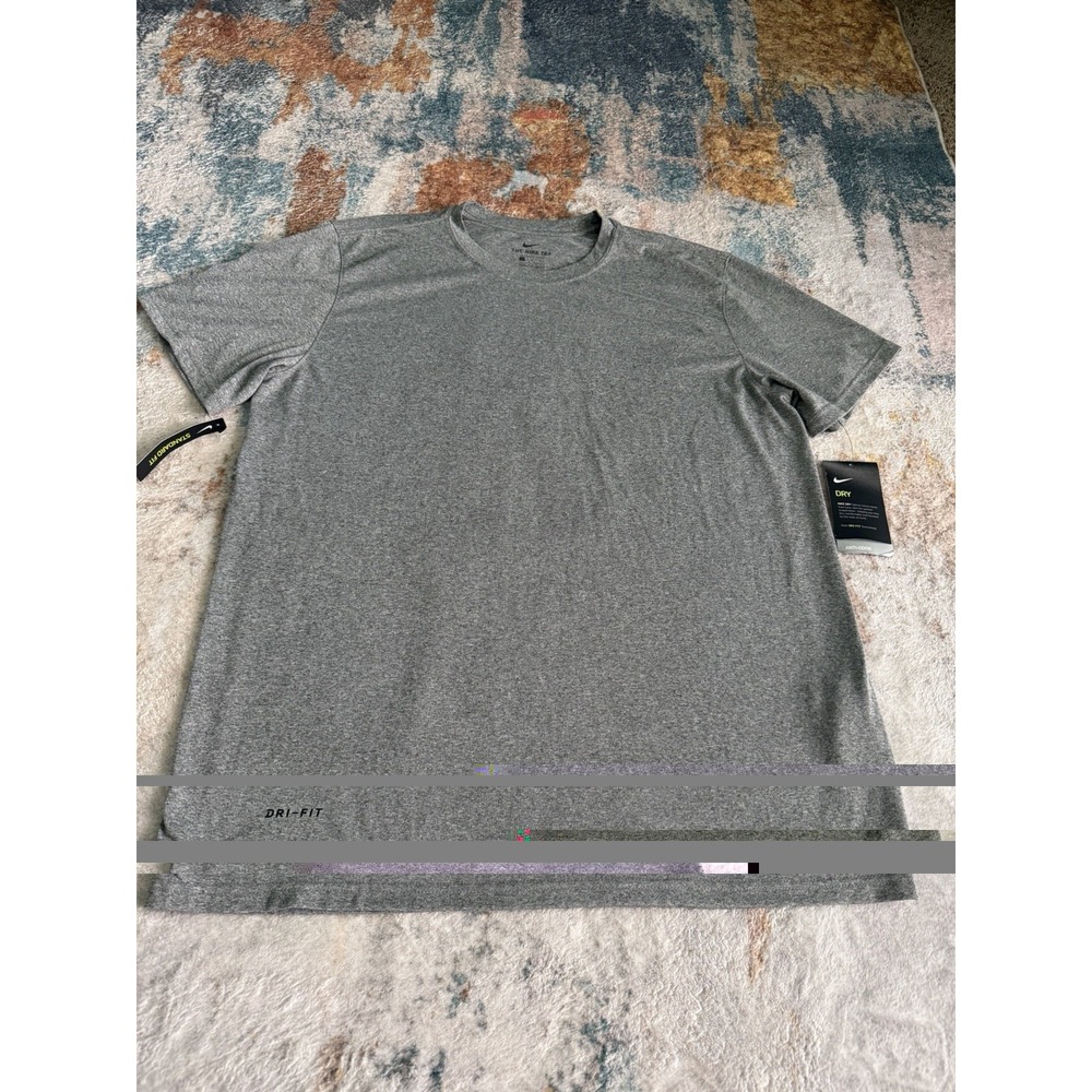 Nike Mens L Dri-FIT Short Sleeve T-Shirt Heather Grey Swoosh Logo Tee